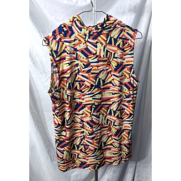 Vintage Y2K ANNE KLEIN Orange Blue Geometric Sleeveless Top Surplice Neck Size M - Picture 6 of 6